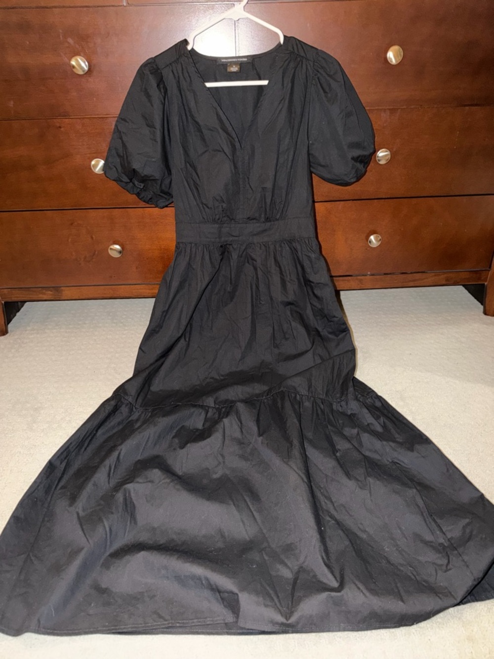 French Connection Black Maxi Dress with Puff Sleeves